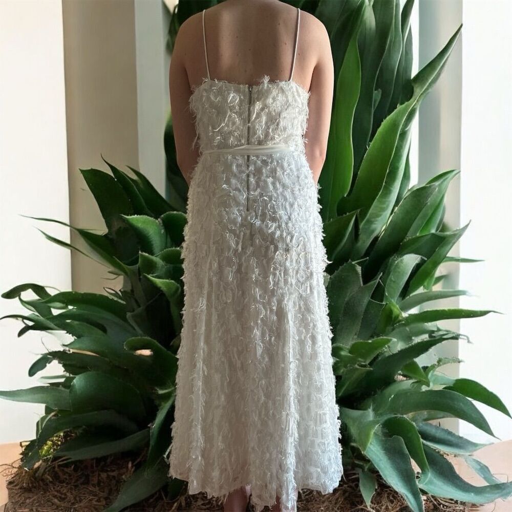 Forever Unique Bright White Eye Lash Ankle Length Spaghetti Strap Formal Dress - Picture 3 of 12